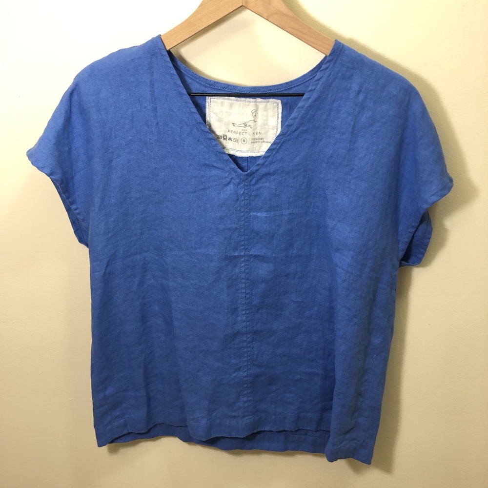 Not Perfect Linen NPL Malta Top Sz S Cornflower Blue